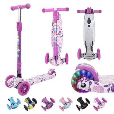 Produktbild von Habib Kinderroller Metall-Roller 3-Rad mit LED Licht | Klappbar & bis 50kg: Helllila