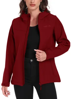 Produktbild von ATLASLAVA Softshelljacke Damen Wasserdichte Übergangsjacke Atmungsaktive Regenjacke Winddichte Jacke Gefüttert Kapuze für Outdoor, XXL, Dunkelrot