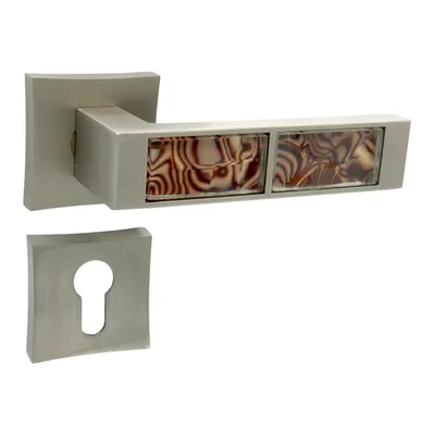 Produktbild von DOMINO Türgriff Drückergarnitur PZ-Profilzylinder | Rosette | für Zimmertür, Bürotür, Kellertür & Innentür | Znal | Nickel satiniert| TIGER-QR M91 RED