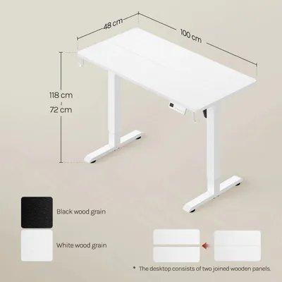 Immagine prodotto di Scrivania regolabile in altezza elettricamente - Scrivania da gaming - 100 x 48 cm - Altezza 72–118 cm - 3 posizioni di altezza memorizzabili - Porta USB integrata - Bianco