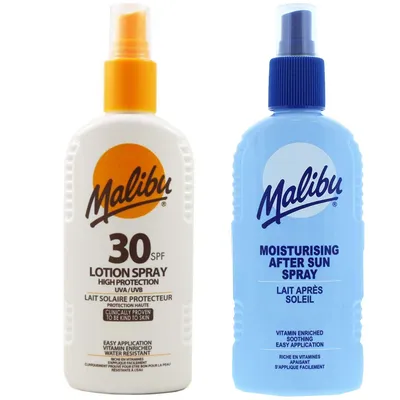 Obrázok produktu pre Malibu SPF30 vodoodolný sprej 200ml + mlieko po opaľovaní 200ml