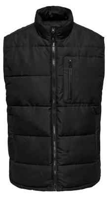 Productafbeelding van Only & Sons heren gewatteerde vest, model Onsjake, steppvest, kleur zwart, maat XL