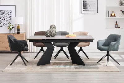 Produktbild von riess-ambiente Drehbarer Design Stuhl EUPHORIA braun Echtleder schwarz Metallgestell mit Armlehne