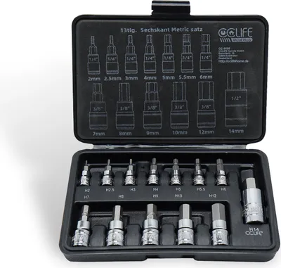 Produktbild von CCLIFE 13tlg Sechskant steckschluesselsatz Metric 2mm-14mm fur Drehmomentschlüssel und Bohrer, S2 Legierungsstahl