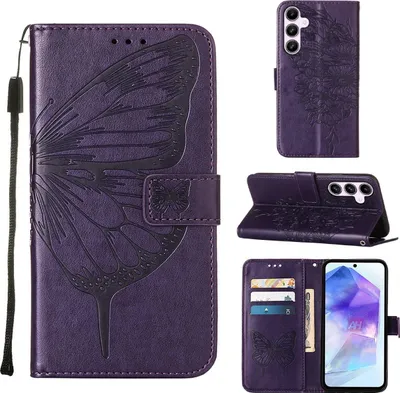 Produktbild von Mobigear Butterfly  Samsung Galaxy A55 Hülle Klapphülle Geldbörse - Lila