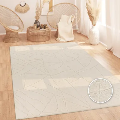 Produktbild von Teppich Kurzflor waschbar Struktur Wohnzimmer schmutzabweisend Creme Rechteckig 200x280 | 100% Polyester | Florhöhe: 12 mm