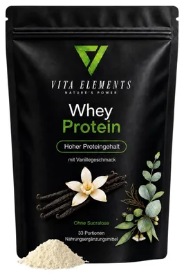 Vita Elements Whey Protein Poeder Vanille, losse verpakking.