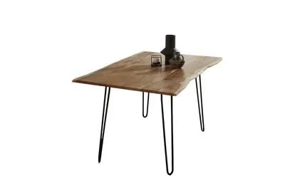 Produktbild von Esstisch Baumkante massiv Akazie natur 80x80 Hairpin-Gestell schwarz HANNAH