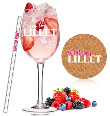 Produktbild von Set aus 3 Lillet-Gläsern mit Strohhalmen und Untersetzern mit Korken