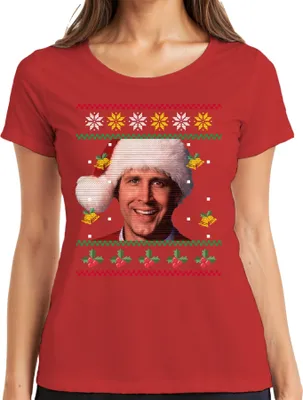 Zdjęcie produktu dla Clark Christmas at the Griswolds - Koszulka damska z brzydkim świątecznym swetrem, czerwony, M