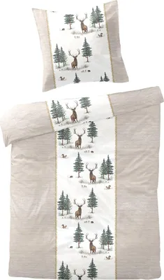 Produktbild von Traumschlaf Feinbiber Bettwäsche Hirsche beige 155x200 cm + 80x80 cm