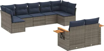 Produktbild von vidaXL 9-tlg. Garten-Sofagarnitur mit Kissen Grau Poly Rattan