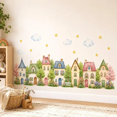 Aquarelldorf mit niedlichen Häusern – Decords Wandtattoo, Produktansicht 1