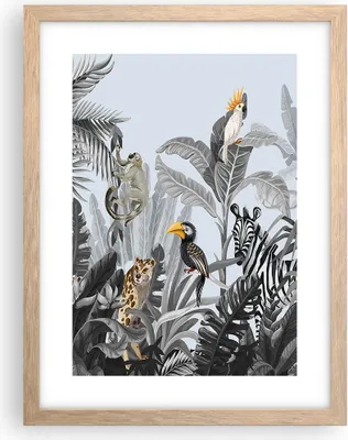 Produktbild von Gerahmtes Poster - Rahmen in heller Eiche - Dschungel Tiere Tukane - 30x40 cm - Wand Bild - Wanddeko - Wandbilder - Kunstposter - Wandposter - Bilderrahmen - Bilder - Kunstdruck - P2NPA30x40-4662
