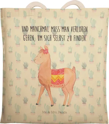 Produktbild von Mr. & Mrs. Panda Einkaufstasche Alpaka Stolz - Kaktus Grün - Geschenk, Beutel, Beuteltasche, Tasche, Stoffbeutel, Tote Bag