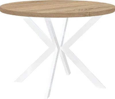Image de Table ronde à rallonges pour la salle à manger, ENDIK, avec pieds métalliques, style loft, industriel, diamètre : 90 / 190 cm, Couleur : Chêne Sonoma / Blanc