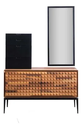 Produktbild von Schlafzimmer Kommode mit Spiegel Braun Holz Anbauschrank Kommoden Set
