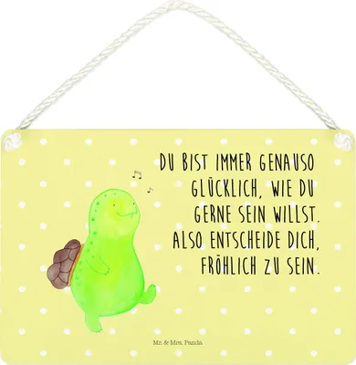 Produktbild von Mr. & Mrs. Panda Schild Schildkröte Pfeifen DIN A4 - Gelb Pastell - Geschenk, wandtafel, Holzschild, glücklich, Schildkröten, holzbild, Lebensfreude, Dekobrett, Türschild