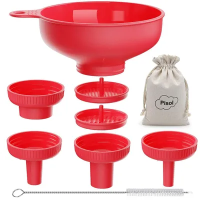 Produktbild von Küchentrichter mit 5 Ausläufen, BPA-frei, Kunststoff, Rot