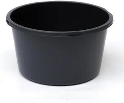 A black plastic tub is shown against a white background.