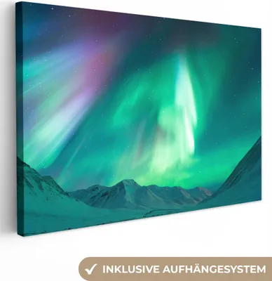 Produktbild von OneMillionCanvasses® - Leinwandbilder - 150x100 cm, Nordlichter - Berg - Schnee, Wandbilder Kunstdruck Wanddekoration