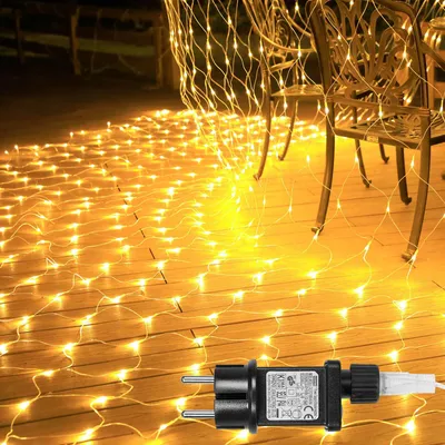 Immagine prodotto di 3x2M Led fata luci rete indoor, luce bianca calda rete 31V luci di Natale 8 modalità timer LED decorazione giardino Natale balcone albero