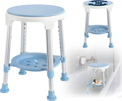 Obrázok produktu pre YARDIN Sprchová stolička Výškovo nastaviteľná kúpeľňová stolička do sprchy, otočná o 360°, nosnosť do 150 kg, sprchová stolička Kúpeľňová stolička Sprchová pomôcka Sedadlo do sprchy pre seniorov