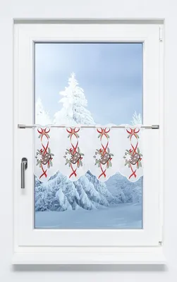Produktbild von Scheibengardine Plauener Spitze - Lebkuchen  (Bx H) 48.60cm * 30cm Rot/rot-braun