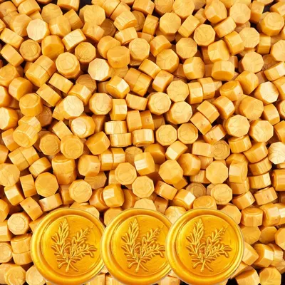 Image de Perles de cire pour sceaux - 520 pièces - Idéales pour les sceaux, les lettres, les cartes, les invitations et les travaux manuels créatifs - Couleur or