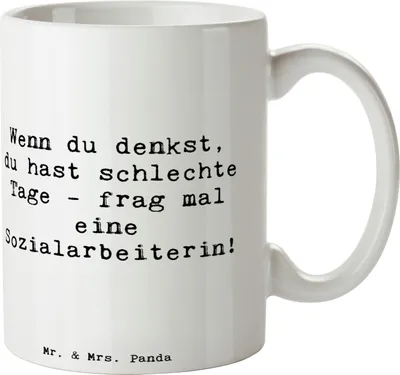 Produktbild von Mr. & Mrs. Panda Tasse Spruch Sozialarbeiterin Stärketage - Weiß - Geschenk, Berufsliebe, Herausforderungen, Berufsalltag, Kaffeetasse, Trinkbecher, kreative Geschenke