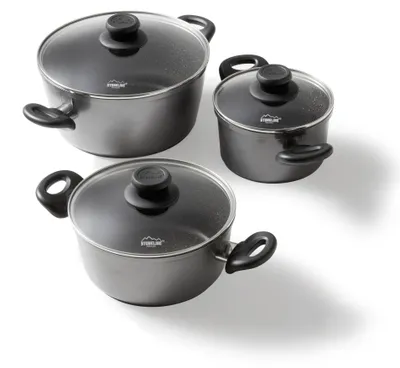 Produktbild von Stoneline 3-teiliges Topfset mit Glasdeckel 6932 1,5+2,5+4,5 L, 16/20/24 cm, Aluminium, Anthrazit