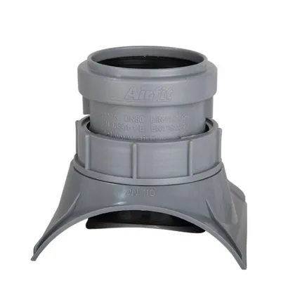A gray plumbing fitting on a white background.