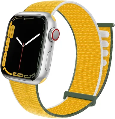 Produktbild von Strap-it Apple Watch 8 Nylon Loop Armband (Gelb)
