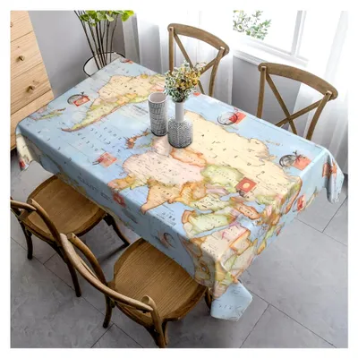 Produktbild von Rechteckige Tischdecke mit Weltkartenmotiv für Esszimmer, Partys und den Außenbereich