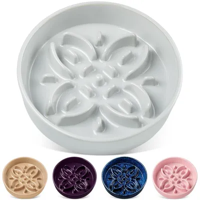 Zdjęcie produktu dla Miseczka dla psa, ceramiczna, antyprzewracająca, z motywem kwiatowym, pojemność 1560 ml, kolor: szary