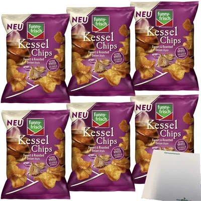 Produktbild von funny-frisch Kessel Chips Sweet & Roasted Onion Style 6er Pack (6x120g Packung) + usy Block