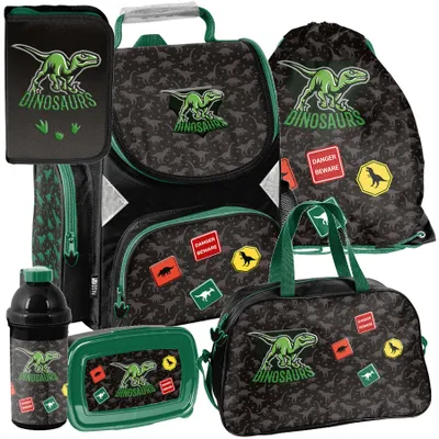 Immagine prodotto di Set da scuola da 6 pezzi per bambine e bambini DINO DINOSAURI – Paso: zainetto, astuccio, borsa, borraccia, contenitore per la colazione