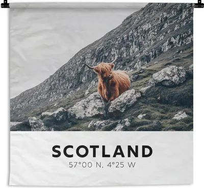 Produktbild von MuchoWow® Wandteppich Wandbehang Schottland - Highlander - Berge 90x90 cm Tapisserie Dekoration Wandtuch - Wandaufhänger