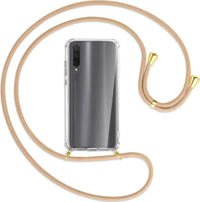 Produktbild von Handykette Backcover-Schutzhülle mit Band (Metall goldfarben) für Xiaomi Mi 9 Lite / CC9 - beige