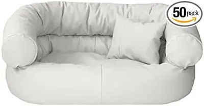 Imagen del producto de Cama para perros Silecomplaza, hecha de cuero sintético, con cojín para perros grandes. Funda extraíble, sofá cómodo para perros, cama para perros Fergus, tallas S a XXL (100x80 cm), color blanco
