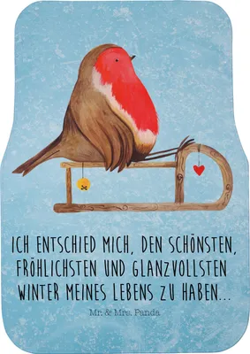 Produktbild von Mr. & Mrs. Panda Fußmatte Fürs Auto Rotkehlchen Schlitten - Eisblau - Geschenk, Automatte, Autoteppich, Auto-Fußmatte, Weihnachten, Teppich, Vogel, Kfz, Winter