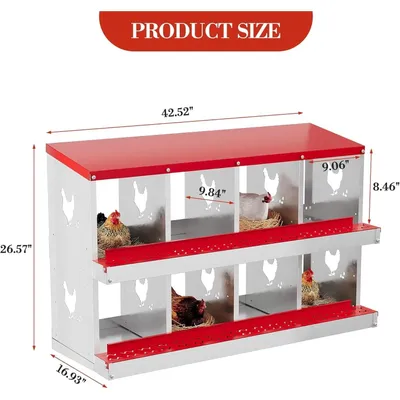Obrázek produktu pro Hnízdní box pro slepice - Hnízdní přepážka s 8 komorami - Snadná sběr vajec - Snadno se čistí - Pro slepčí hnízdo - Bez stojanu - Červená barva