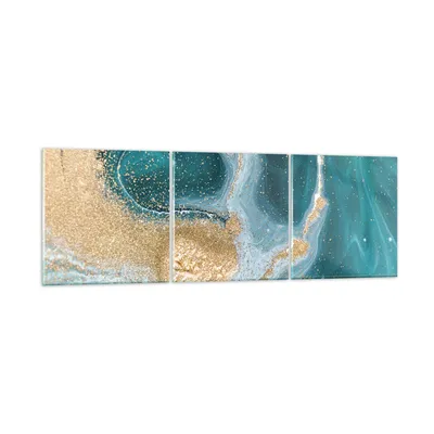 Produktbild von Bilder auf glas - 3 Teile - Golden Türkis Hintergrund - 90x30cm - Glasbilder - Wandbilder - Bilder - zum Aufhängen bereit - Wanddekoration aus Glas - Glas Bilder - Wandbild auf Glas - GCA90x30-4969