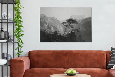 Produktbild von OneMillionCanvasses® - Leinwandbilder - 140x90 cm, Vierwaldstättersee - Gemälde von Alexandre Calame - schwarz-weiss, Wandbilder Kunstdruck Wanddekoration