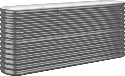 A raised garden bed made of corrugated metal.