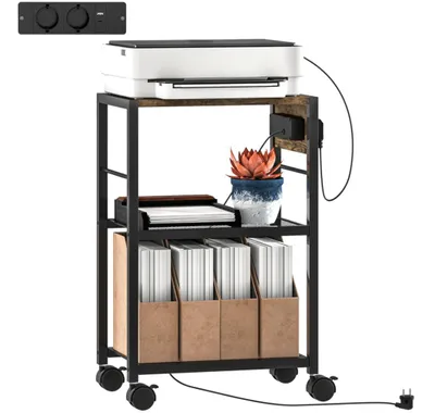 Produktbild von Kaffeetisch, Sofatisch, Druckerständer Druckeregal mit Rollen, Steckdosen, USB- und USB-C-Anschlüsse