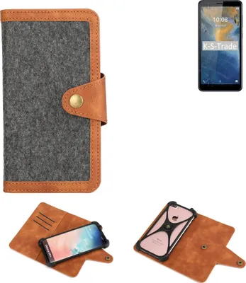 Produktbild von K-S-Trade Schutzhülle Handyhülle kompatibel mit ZTE Blade A31 Filz Hülle Kunst-Leder dunkelgrau braun (1x)