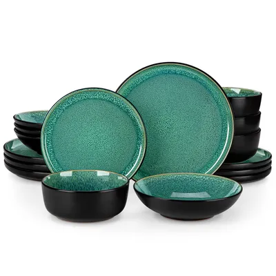 Image de Service de table en céramique stoneware, vancasso 16-pièces service combiné, set de vaisselle avec assiette creuse, assiette à dessert, bol et assiette à soupe pour 4 personnes