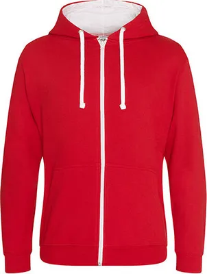 Immagine prodotto di Just Hoods JH053 | Felpa con cappuccio Varsity Zoodie con zip - Colore: Rosso fuoco/Bianco artico - Taglia: XL