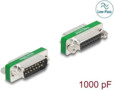 Produktbild von DeLOCK HF/EMI Entstörfilter D-Sub 15 Pin Stecker zu Buchse mit Tiefpass kapazitiv, D-Sub 15 pin, D-Sub 15 pin, Silber
